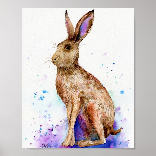 Watercolor Brown Hare Portrait print (Front)
