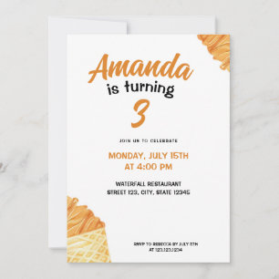 Watercolor Brown Ice Cream Cone Birthday Invitation