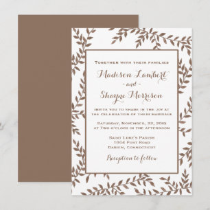 Watercolor Brown Leaf Wedding Floral Leaves Invitation