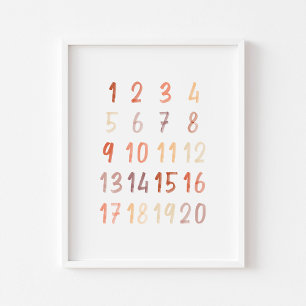 Watercolor brown neutral numbers educational print