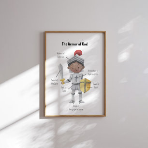 Watercolor brown skin boy the armour of God print