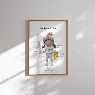 Watercolor brown skin girl the armour of God print