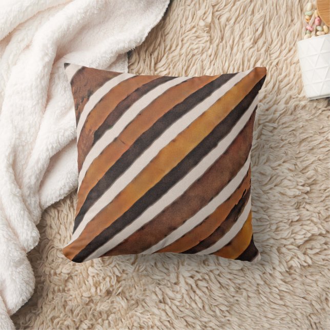 Watercolor Brown Wood Texture Stripes Throw Pillow (Blanket)