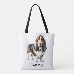 Watercolor Browns Basset Hound /Pets personalize Tote Bag