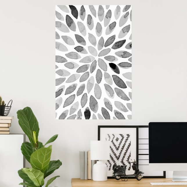 Watercolor brush strokes -black and white poster (Home Office)
