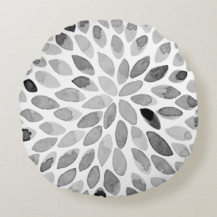 Watercolor brush strokes – black and white round pillow