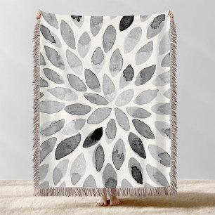 Watercolor brush strokes – black and white throw blanket