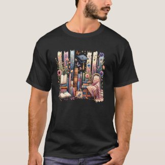 Watercolor Brushstroke Graduation Flowers Books De T-Shirt