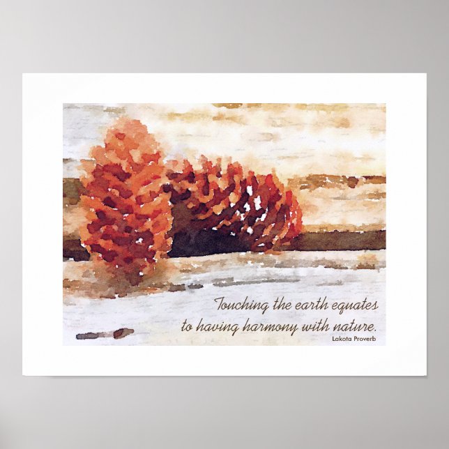 Watercolor Brushstroke Pine Cones Digital Art Poster (Front)