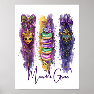 Watercolor Brushstrokes Fat Tuesday Mardi Gras  Poster