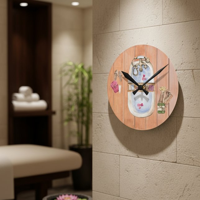 Watercolor Bubble Bath Bathroom Round Clock (Creator Uploaded)