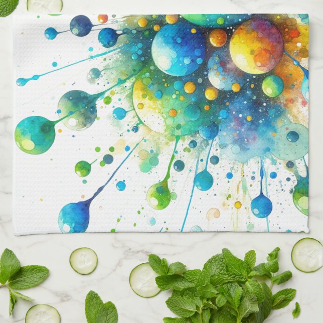 Watercolor Bubble Burst Kitchen Towel (Folded)