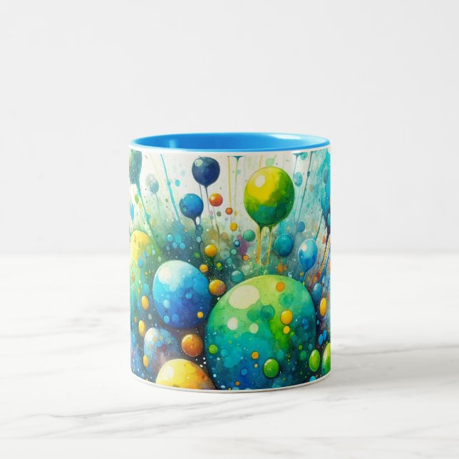 Watercolor Bubble Burst Two-Tone Coffee Mug (Center)