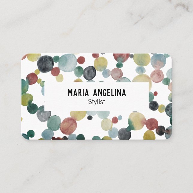 Watercolor Bubbles Spots & Dots Deep Neutrals Business Card (Front)