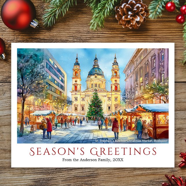 Watercolor Budapest Basilica Christmas Market Holiday Postcard (Watercolor Budapest Basilica Christmas Market Holiday Postcard)
