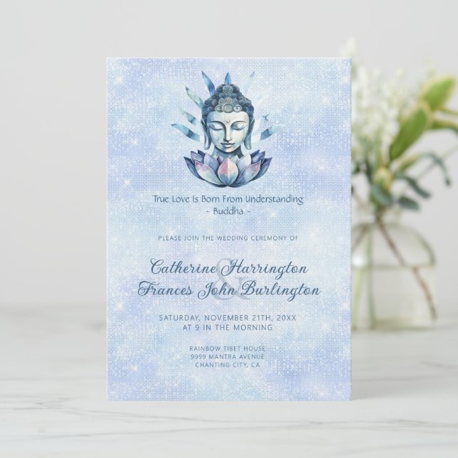 Watercolor Buddha Head  Buddhism Wedding Ceremony  Invitation (Standing Front)
