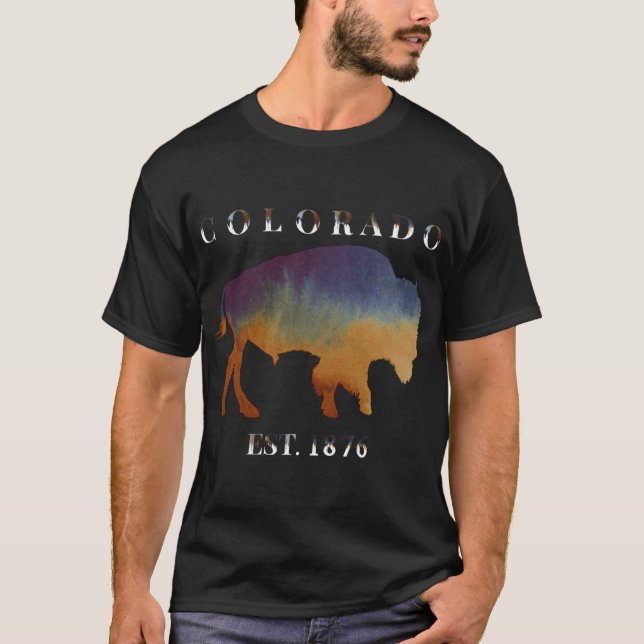 Watercolor Buffalo Bison Colorado 1876 T-Shirt (Front)