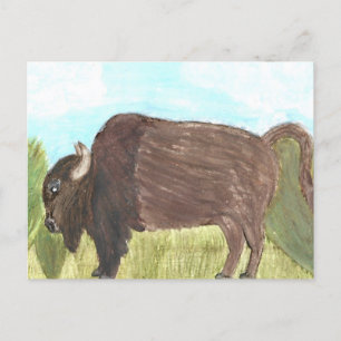 Watercolor Buffalo Post Card Nature Unique