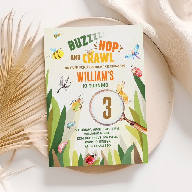 Watercolor Bug Insect Boy Birthday Invitation (Creator Uploaded)