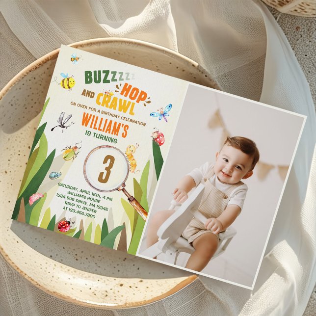 Watercolor Bug Insect Boy Birthday Photo Invitation (Creator Uploaded)