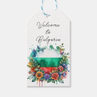 Watercolor Bulgarian Flag Floral Wreath Welcome  Gift Tags