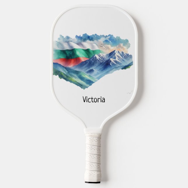 Watercolor Bulgarian Flag Mountains National Pride Pickleball Paddle (Back)