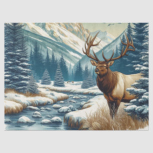 Watercolor Bull Elk by Stream Tissue Paper