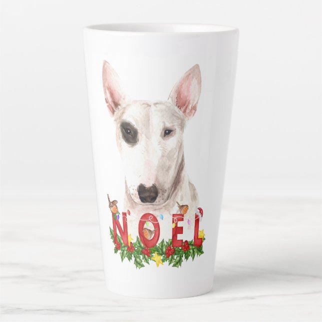 Watercolor Bull Terrier Noel Christmas Latte Mug (Front)
