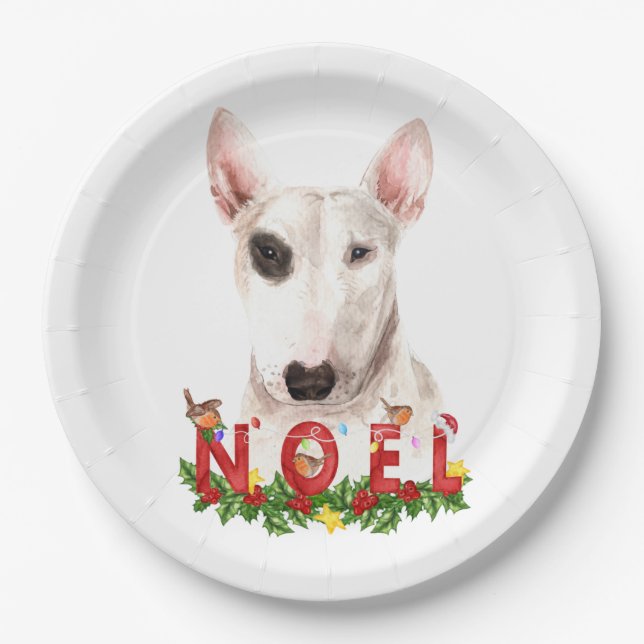 Watercolor Bull Terrier Noel Christmas  Paper Plate (Front)