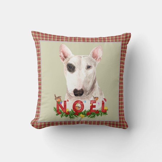 Watercolor Bull Terrier Noel Christmas  Throw Pillow (Front)