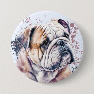 Watercolor Bulldog 3 Inch Round Button