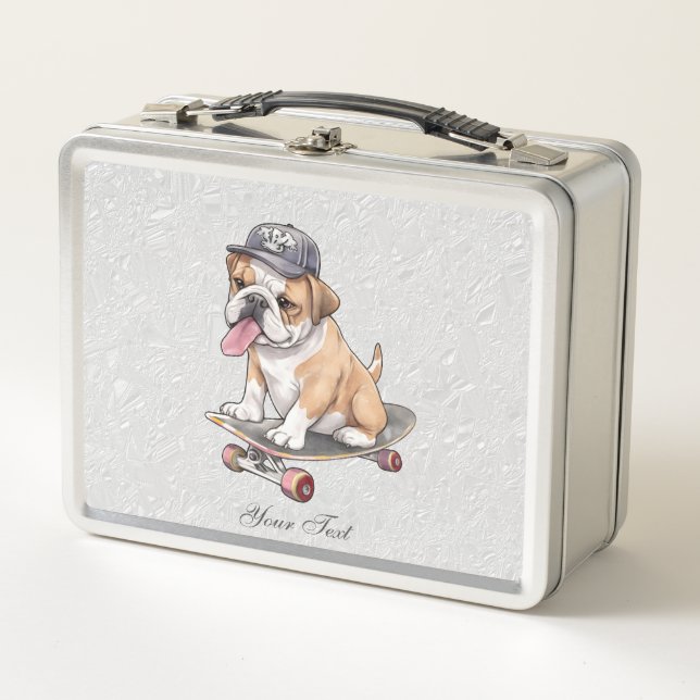 Watercolor Bulldog Metal Lunch Box (Front)