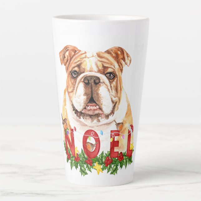 Watercolor Bulldog Noel Christmas Latte Mug (Front)