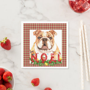 Watercolor Bulldog Noel Christmas Napkin