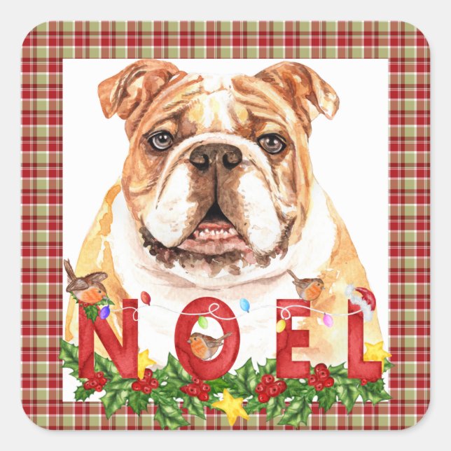 Watercolor Bulldog Noel Christmas  Square Sticker (Front)