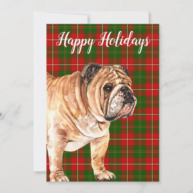 Watercolor Bulldog Personalized Custom Holiday Card (Front)