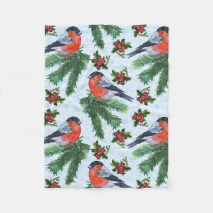 watercolor bullfinch fleece blanket