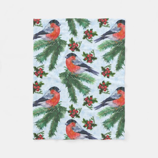 watercolor bullfinch fleece blanket (Front)