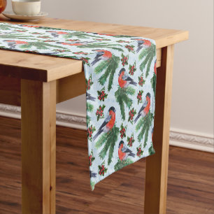 watercolor bullfinch short table runner