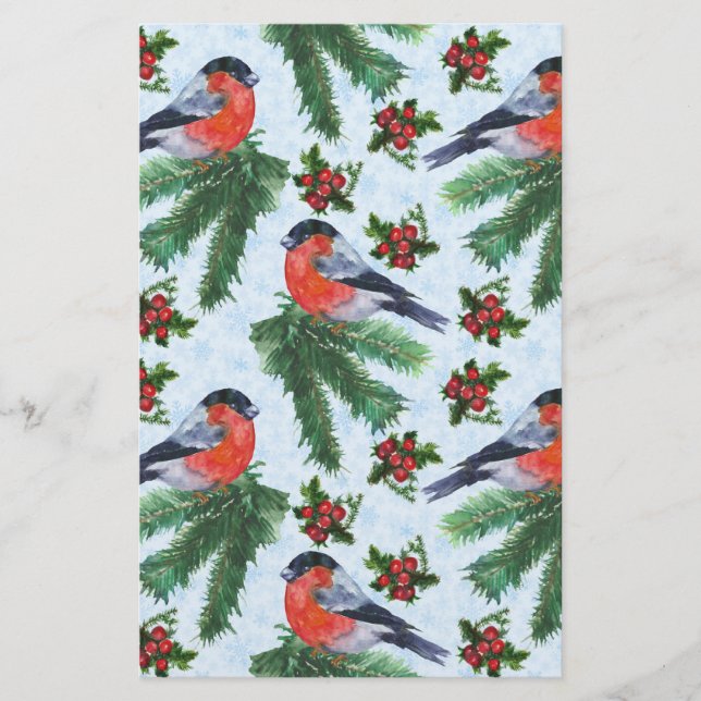 watercolor bullfinch stationery (Front)