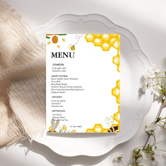 Watercolor bumble bee floral Birthday Party Menu  Invitation (Creator Uploaded)
