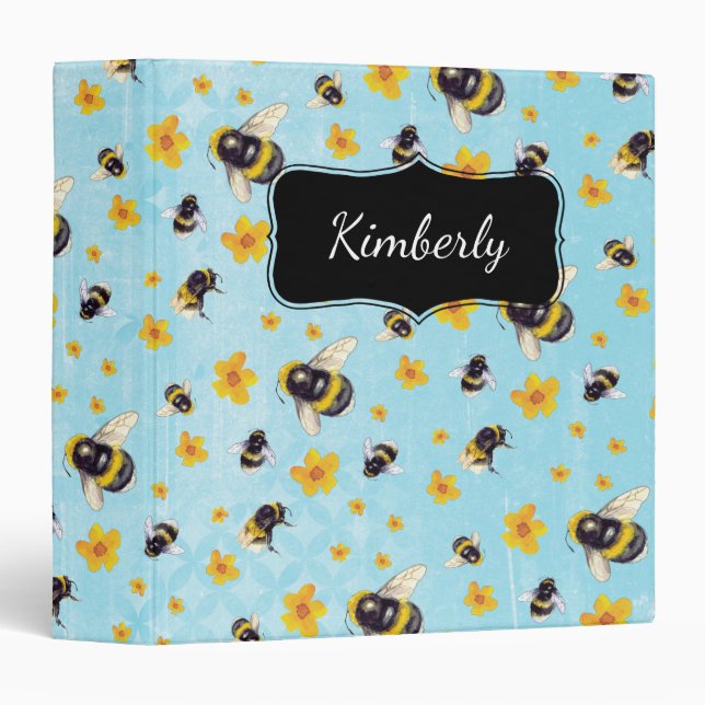 Watercolor Bumble Bee Personalized Binder (Front/Spine)