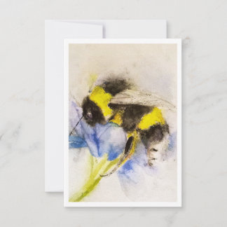Watercolor Bumblebee on Blue Flower Note Card