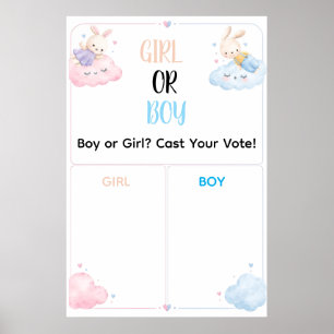 Watercolor Bunnies Gender Reveal Pink Blue voting Poster