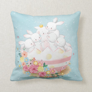 Watercolor Bunnies in Flower Easter Egg Throw Pillow