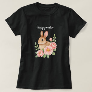 Watercolor Bunnt and Pink Floral Wreath Easter T-Shirt