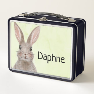 Watercolor Bunny Add Your Own Name Metal Lunch Box