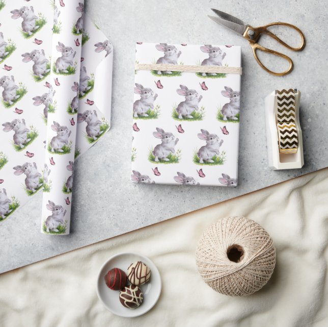 Watercolor Bunny and Butterfly Wrapping Paper (Crafts)