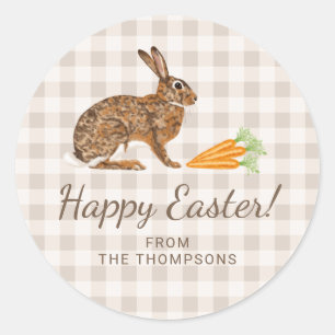 Watercolor Bunny And Carrots Happy Easter Beige Classic Round Sticker