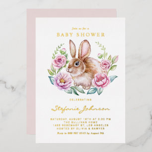 Watercolor Bunny and Pink Flowers Baby Shower